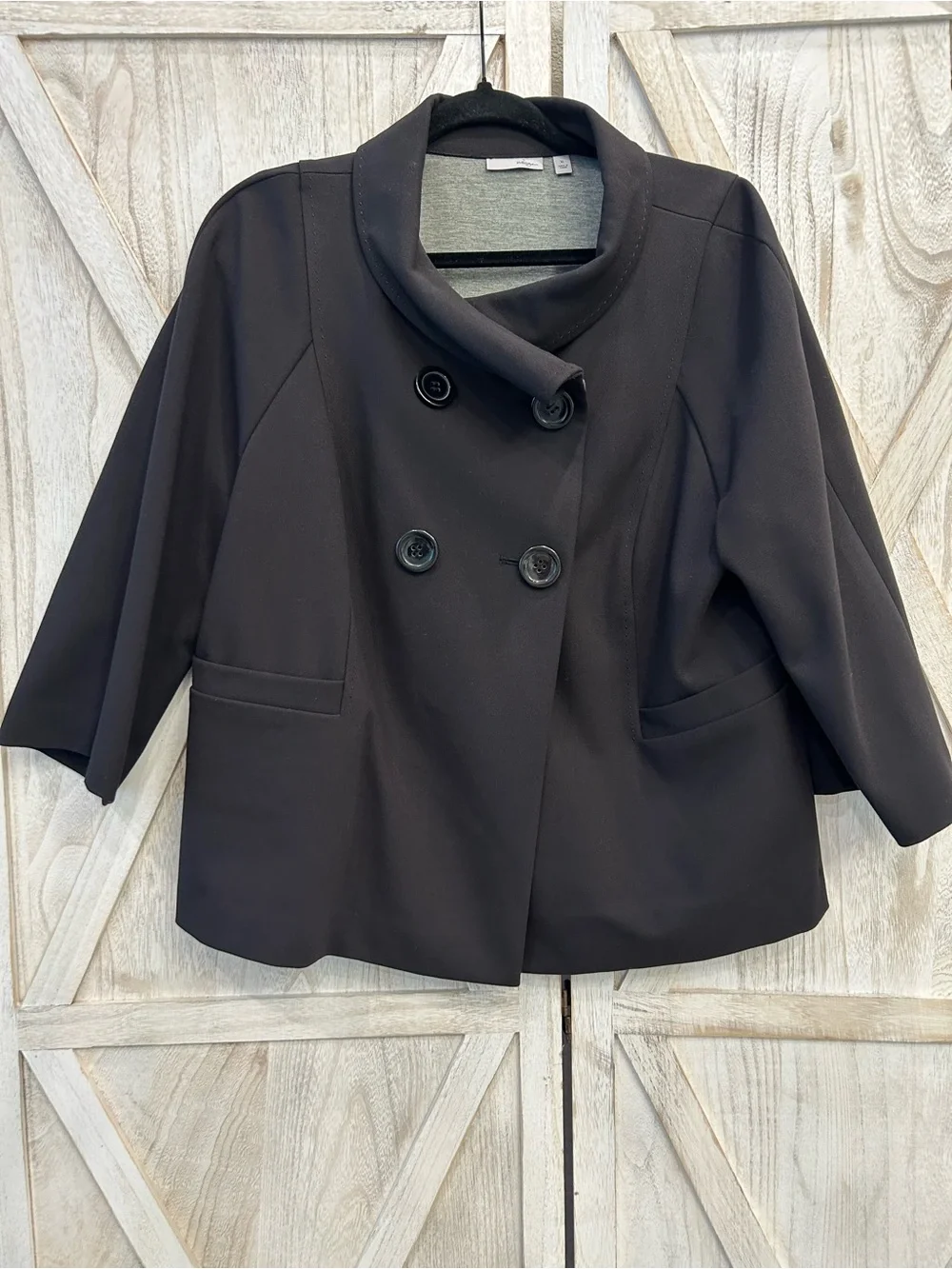 Halogen Black Double-Breasted Cropped Blazer